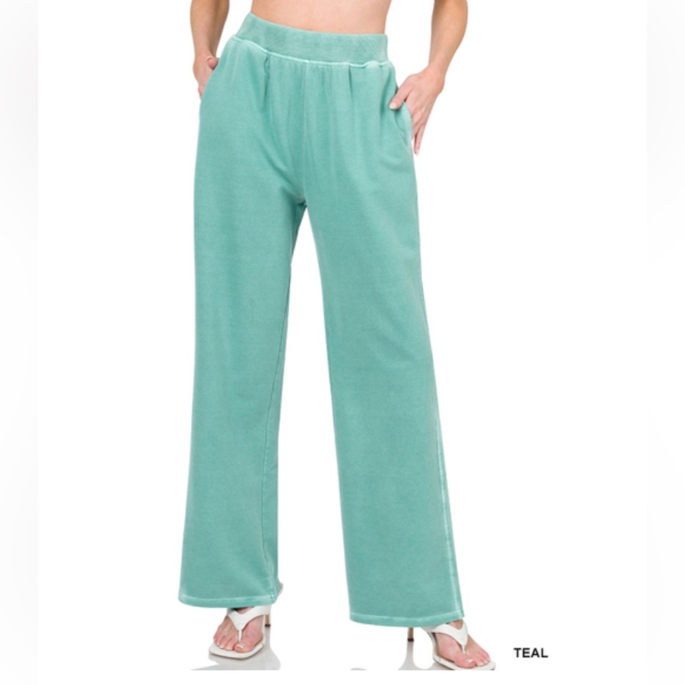 Zenana teal PIGMENT DYE LOUNGE PANTS WITH POCKETS